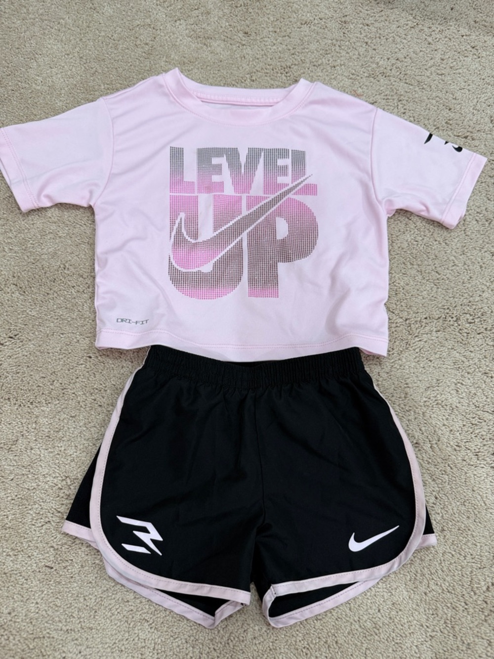 Nike Pink Crop Tee with Black Athletic Shorts